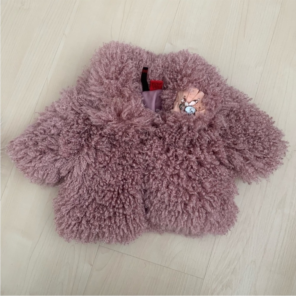 5 48 Saks girls crop faux fur shearling bolero jacket mauve purple pink 2-4